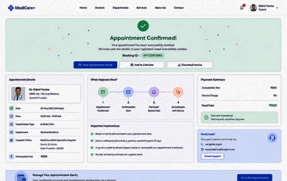 Confirmed healthcare appointment with booking details