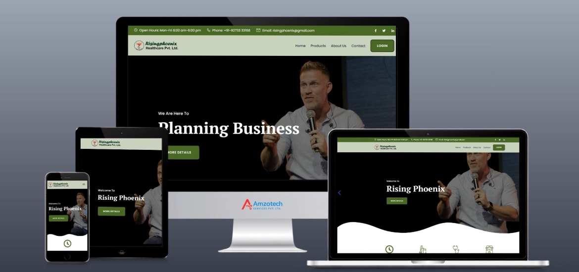 RisingPhoenix Healthcare MLM platform presented across desktop and mobile devices